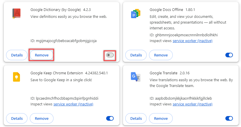 extensions page